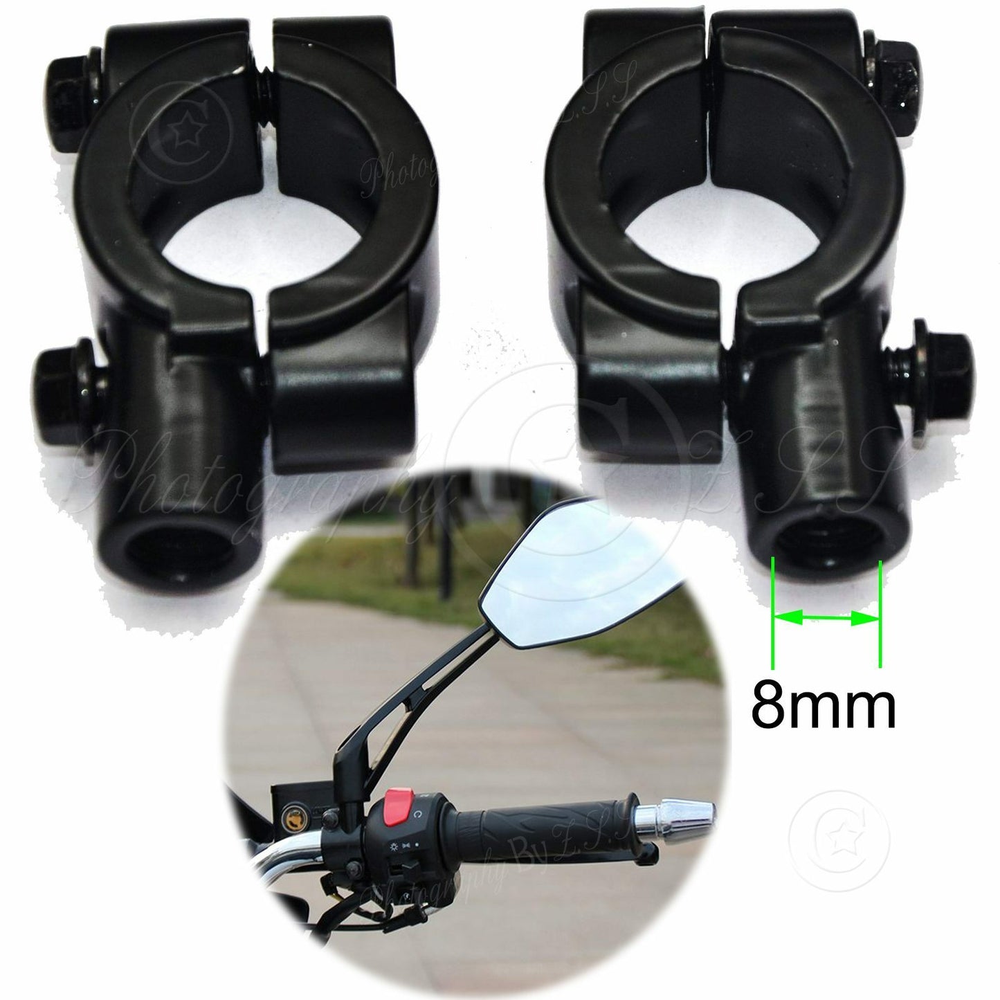 Motorcycle e-Bike Bike Rear Mirror Mount Clamp Holder Hand Bar Bracket Part -8mm