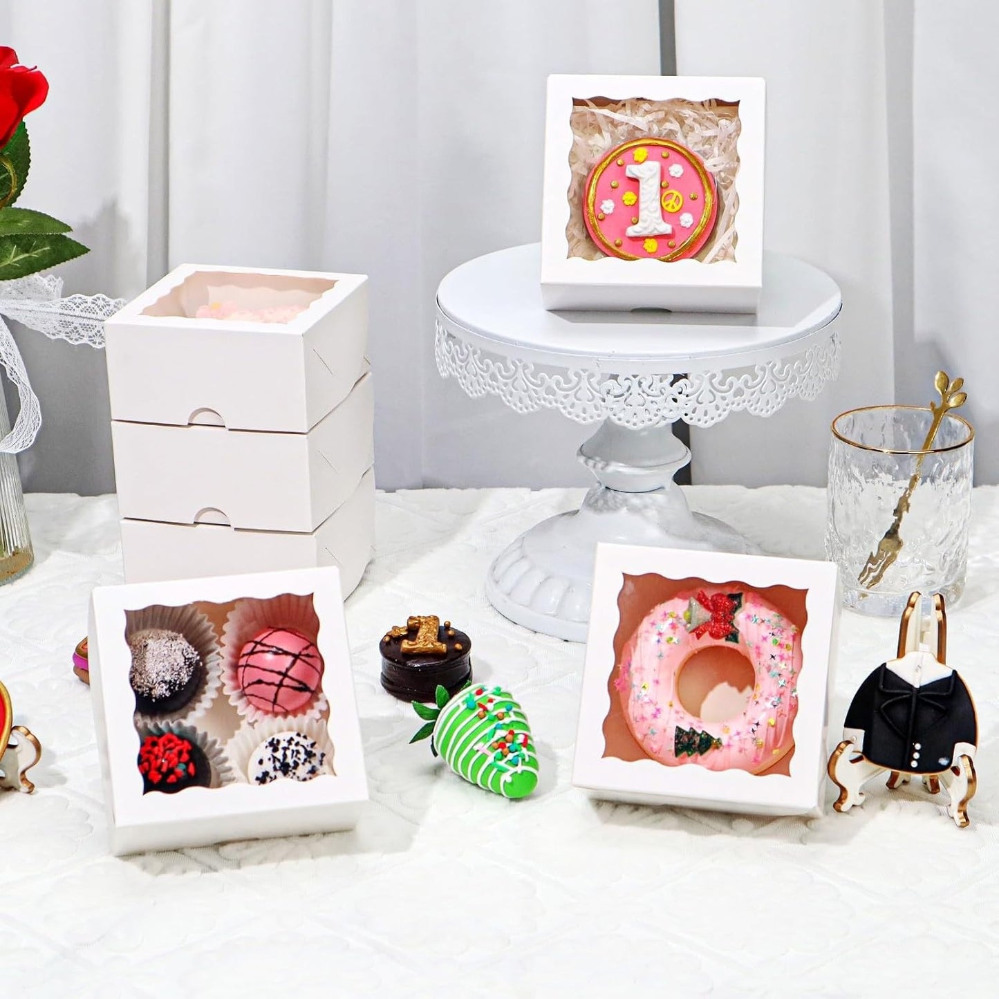 Romanticbaking 40 Pack Bakery Boxes 4X4X2 Inches Cookies Boxes Mini Bundt Cake B