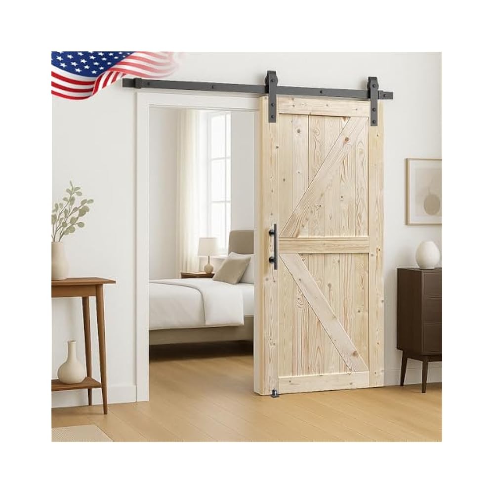 Knotty Pine Barn Door 36x84 Inch, 6.6FT Sliding Hardware Kit, Easy Assembly
