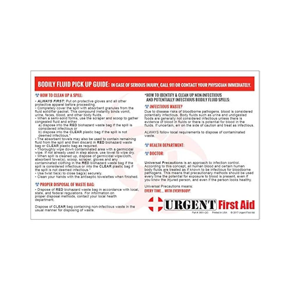 22-Piece Bodily Fluid Clean Up Kit, OSHA Compliant,Bloodborne Pathogen Spill Kit