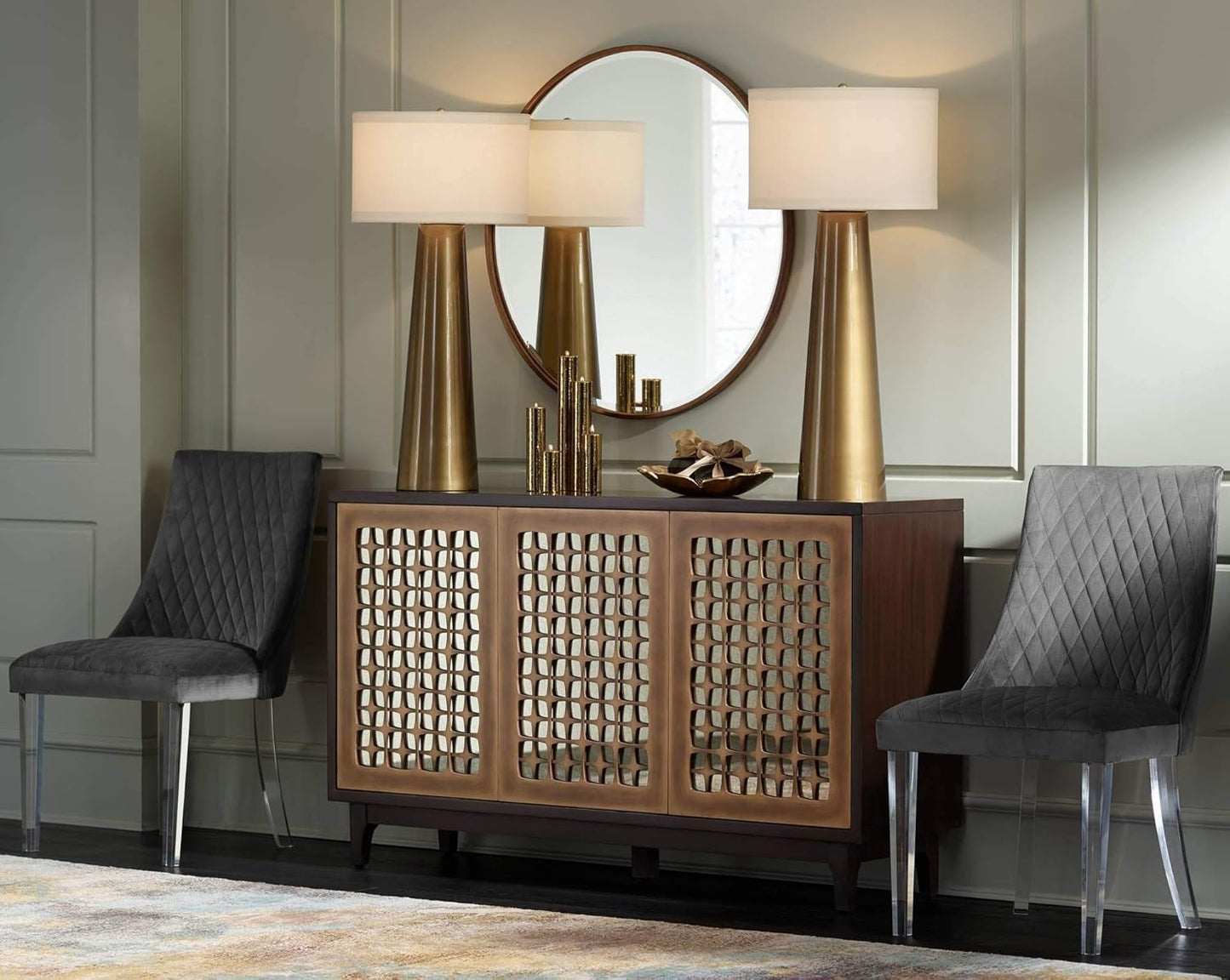 Karen 36" Modern Table Lamp, Dark Gold Glass, Off White Shade