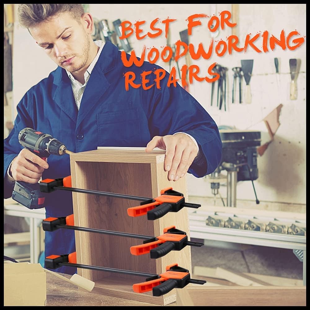 6-Pack Wood Clamps for Woodworking, 12" and 6" Bar Clamps, Wood Working Clamp Se