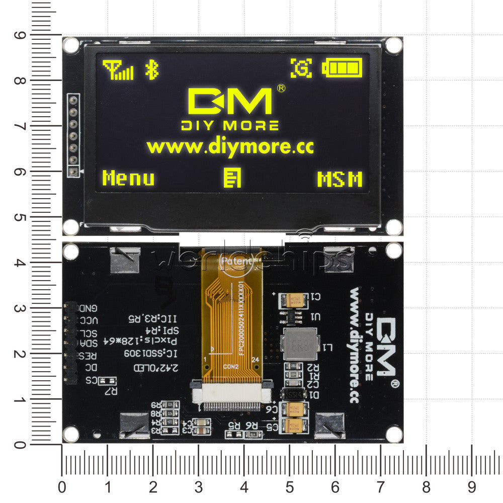 2.42" Yellow 128X64 OLED LCD Display 12864 I2C SPI Serial Module for Arduino