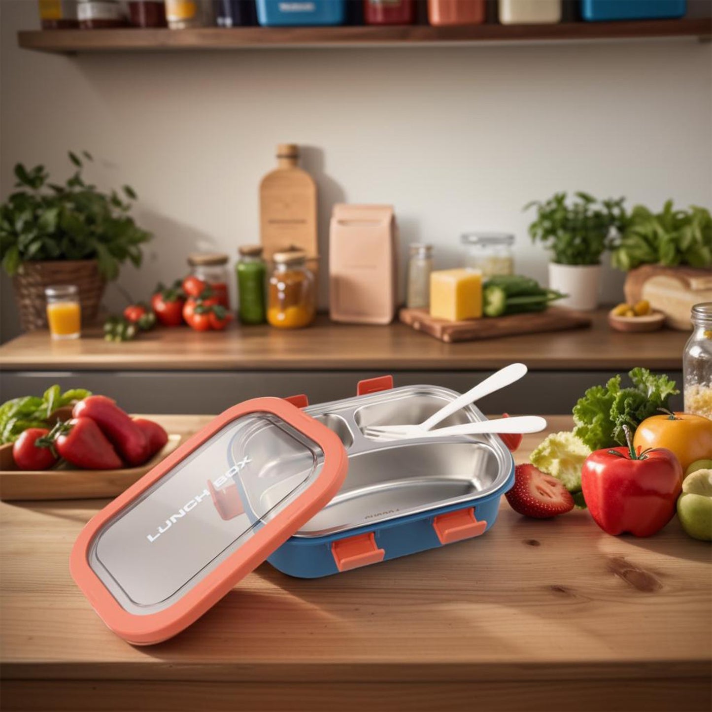 Three Compartment Stainless Steel Lunch Box Leakproof Container for Adults