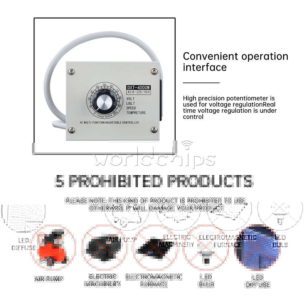 220V 4000W Adjustable Voltage Regulator Dimming SCR Temperature Speed Controller