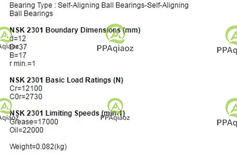 2PCS NSK 2301 Self-Aligning Ball Bearings 12x37x17mm #P