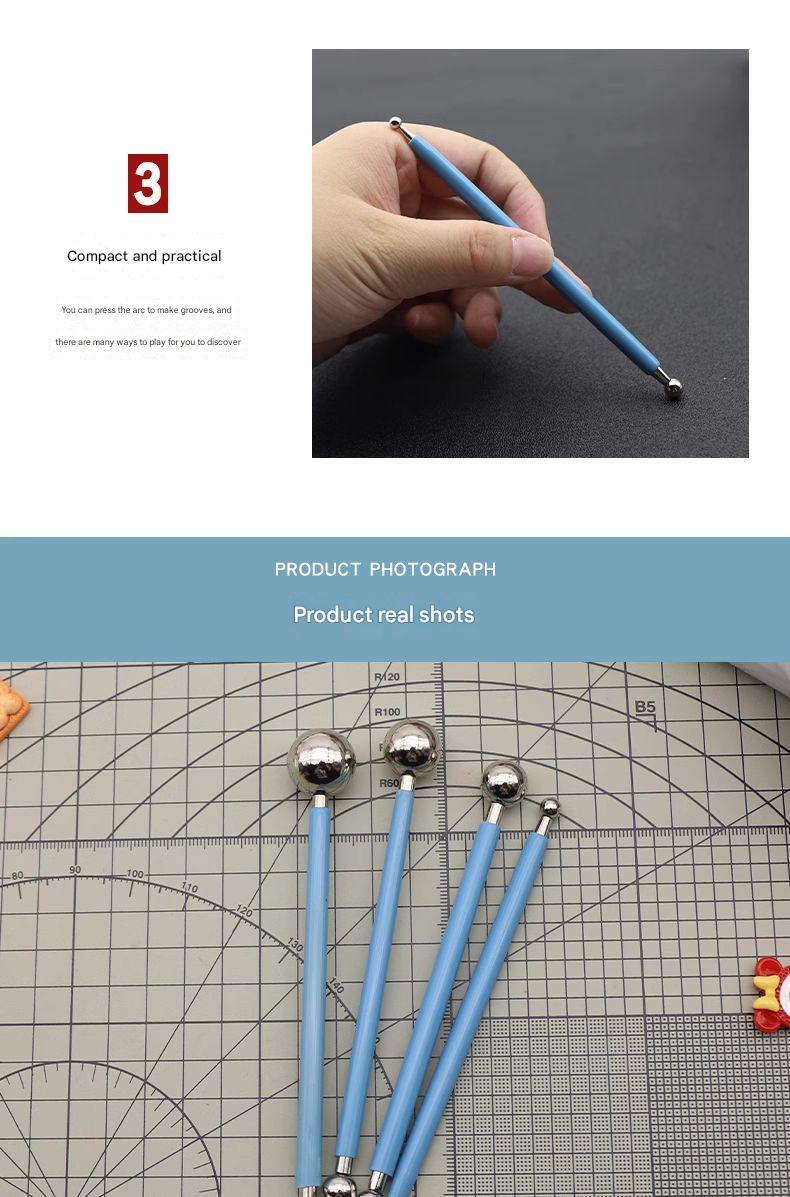 4x/Pack Double Ended Round Head Stylus Clay Tool Clay Sculpting Concave Tool Kit