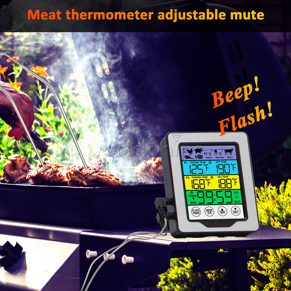 Touch Screen Backlight Dual Probes Kitchen Cooking Food BBQ Meat Thermometer