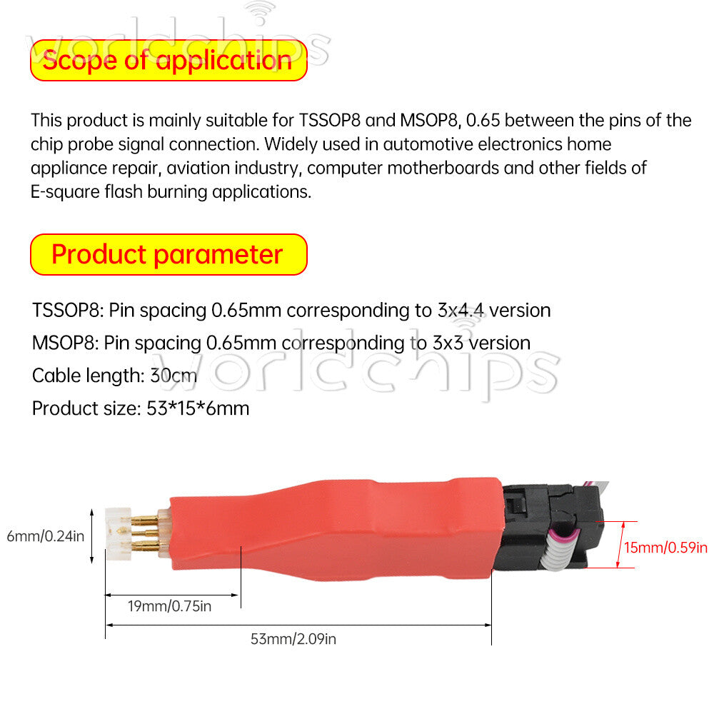 TSSOP8/MSOP8 Chip Spring Pin Burn Read Write Test Probe w/Program Download Cable