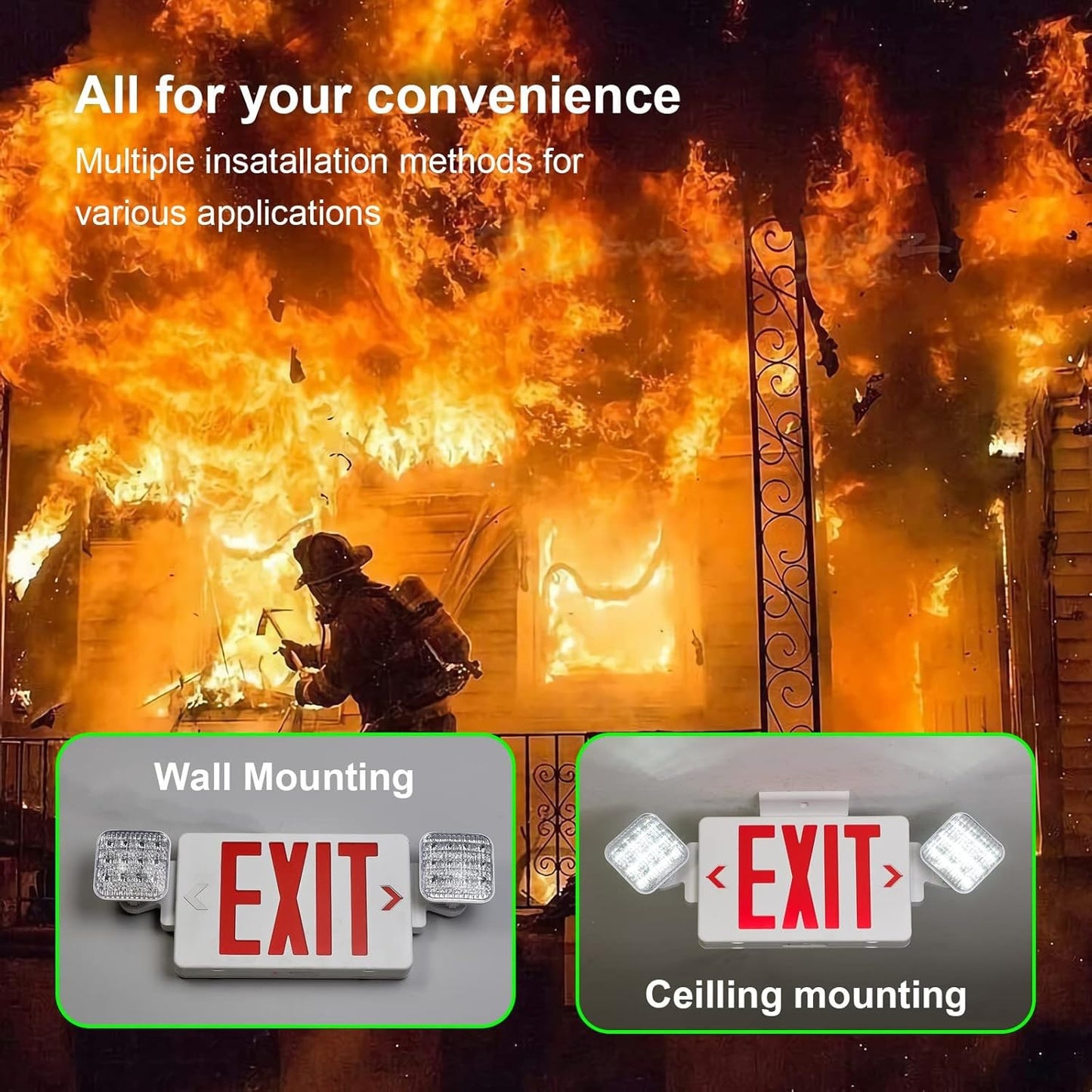 Red Exit Sign with Emergency Lights, LED Emergency Exit Light with Battery Backu