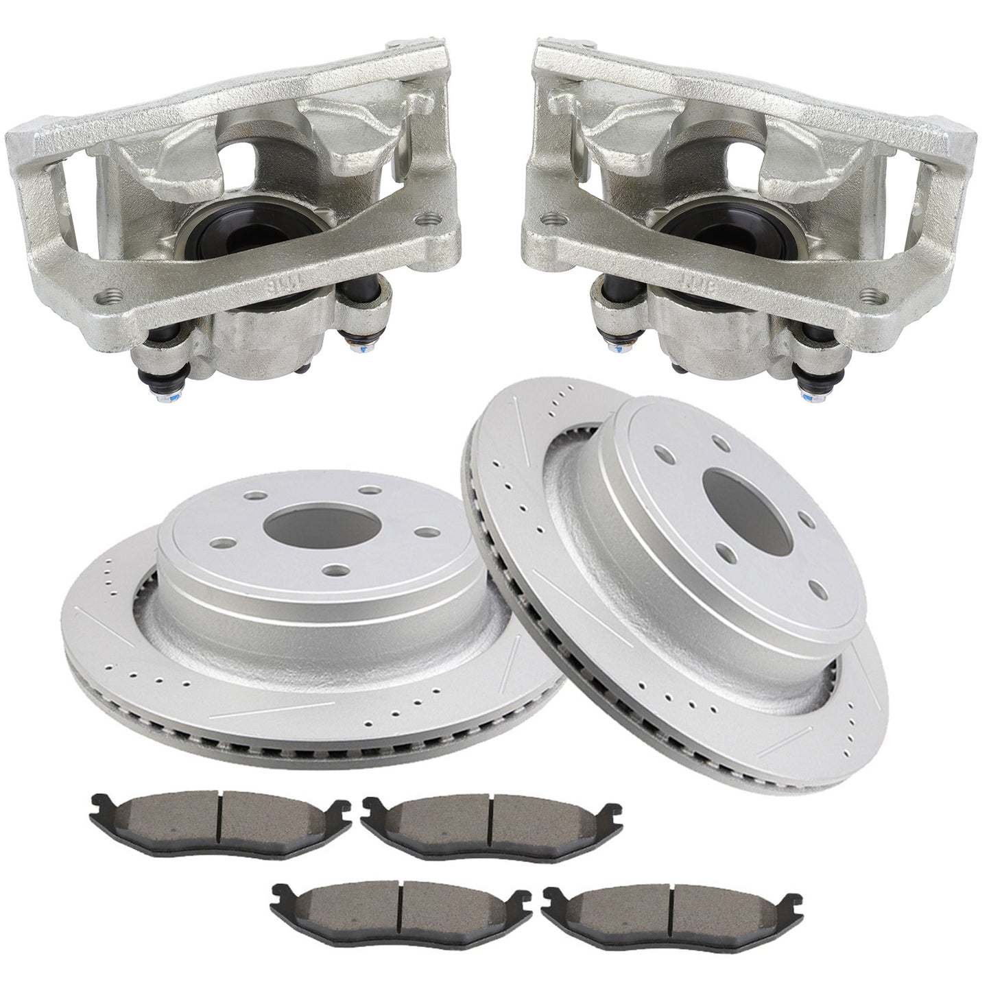 Rear L+R Brake Calipers Brake Rotors Brake Pads Set 8Pcs For 2011-2018 Ram 1500