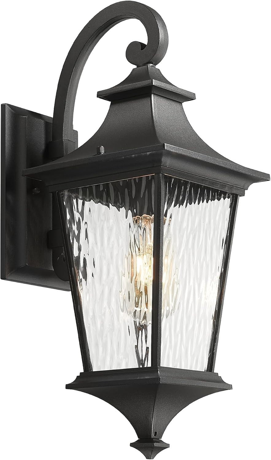 21.1 Inch Black Outdoor Wall Light with Water Ripple Glass, for Porch Garage