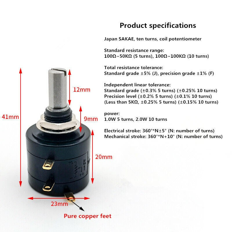 1pc  SAKAE 22HPM-10 precision multi-turn wirewound potentiometer 1K 2K 5K 10K