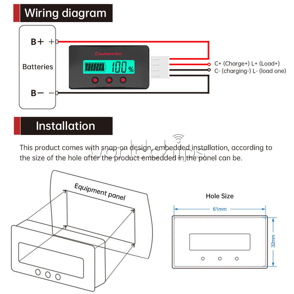 Digital Voltage Current Meter Battery Capacity Tester Power Percentage Indicator
