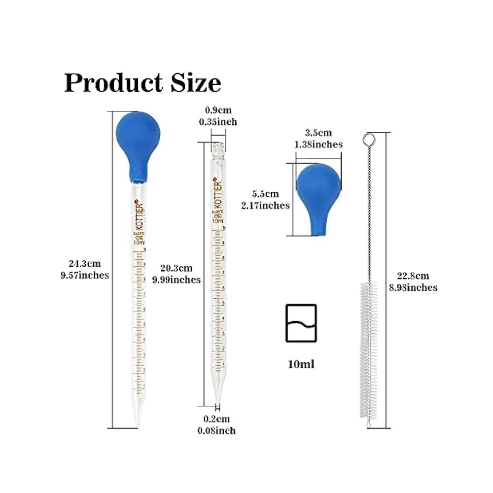 3-Pack 10ml Glass Pipettes with Rubber Bulb, Graduated, for Essential Oil
