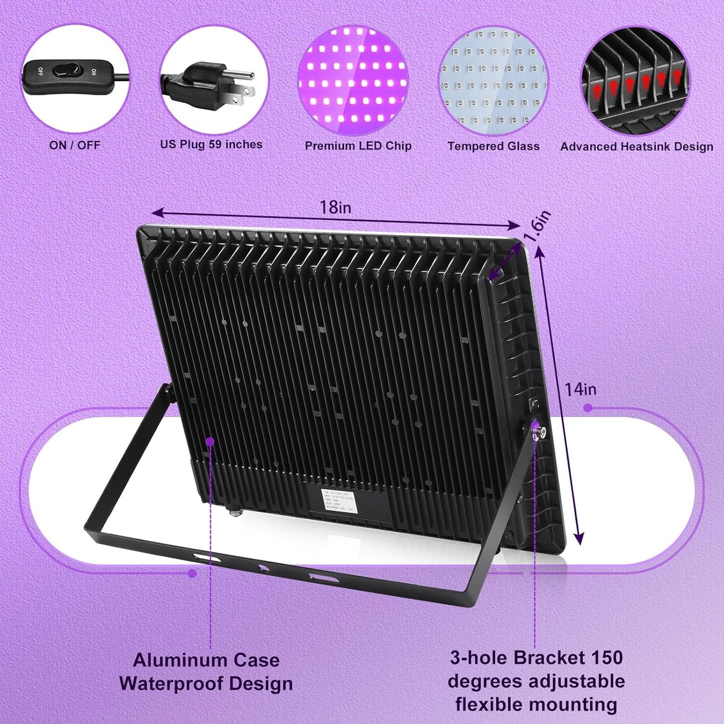 2-Pack 600W LED Black Lights, 395-410nm IP66 Waterproof for Glow & Stage