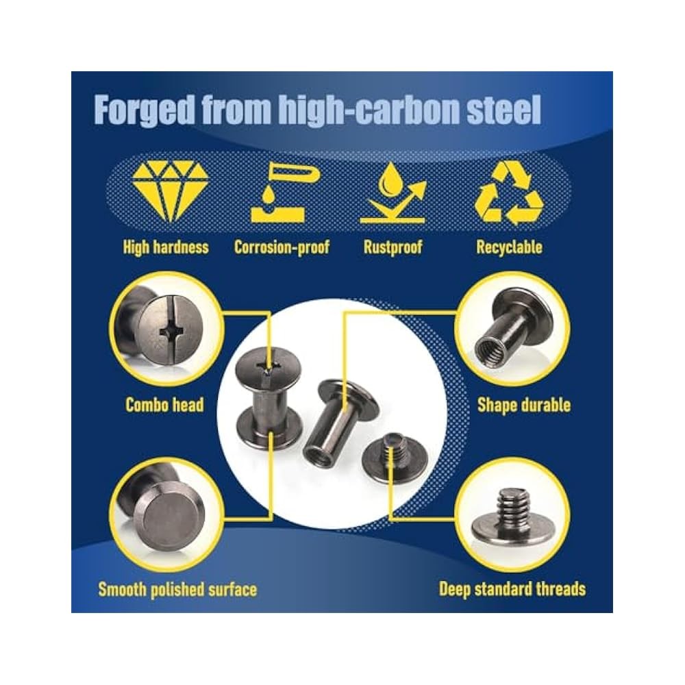 130 Sets Chicago Screws Leather Rivets Kit, Gunmetal Black, 7 Sizes