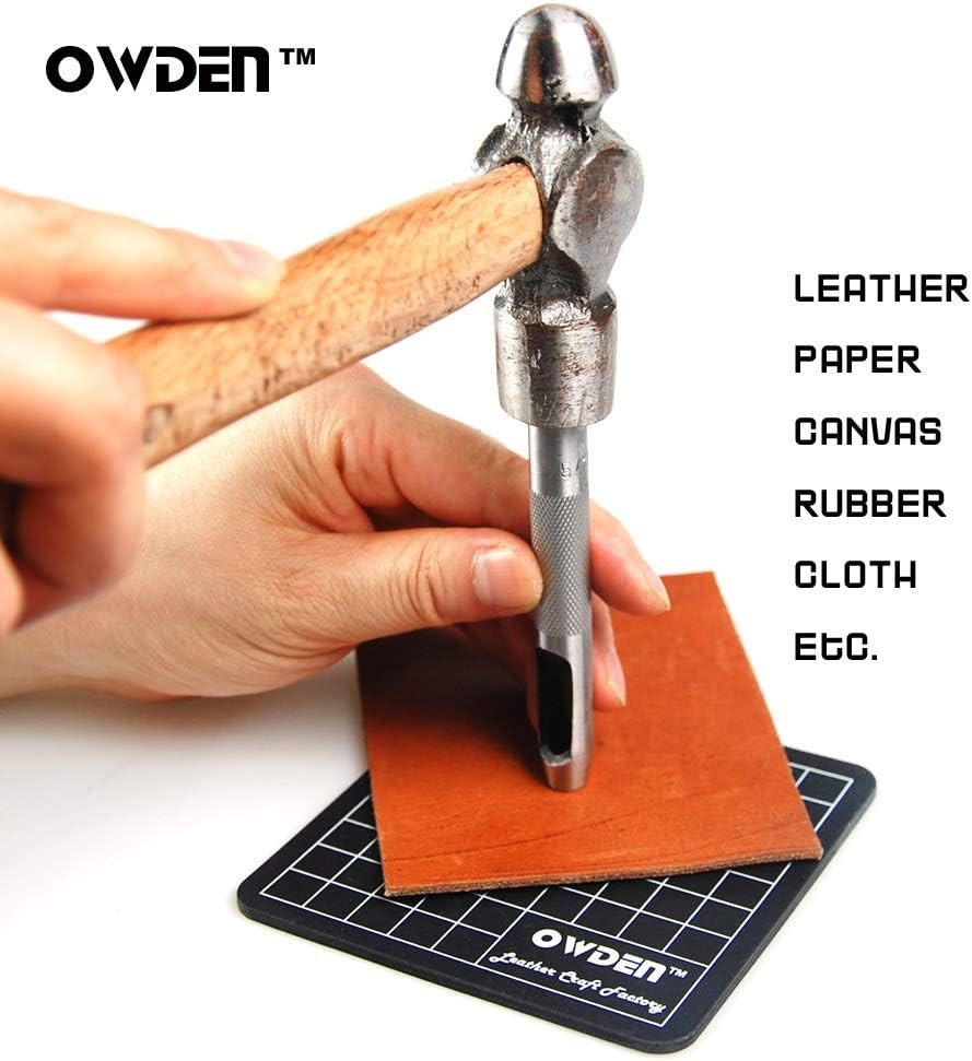 OWDEN 9 Pieces Hollow Punch Set (1/8"-1/2") with a Free Cutting MAT, Leather Hol
