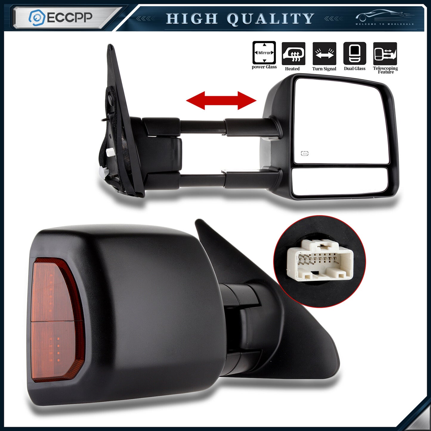 Left + Right Tow Mirrors for 07-17 Toyota Tundra Power Heated LED Turn Signal