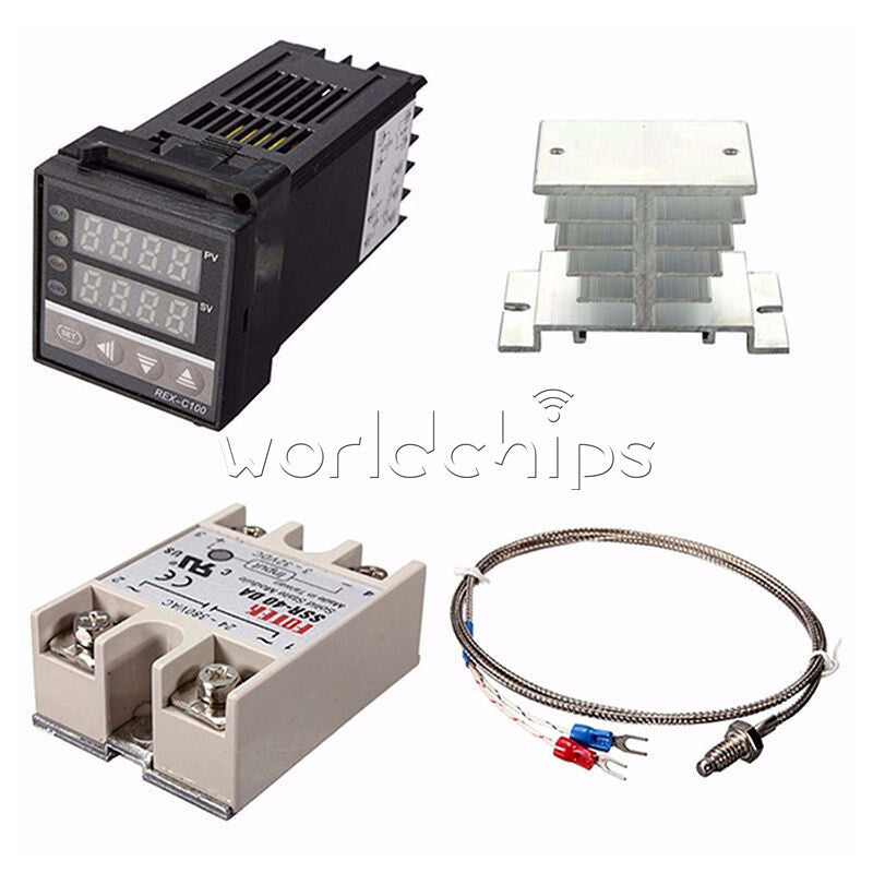REX-C100 SSR-40DA Relay Solid State Thermostat+K type Thermocouple+Heat Sink