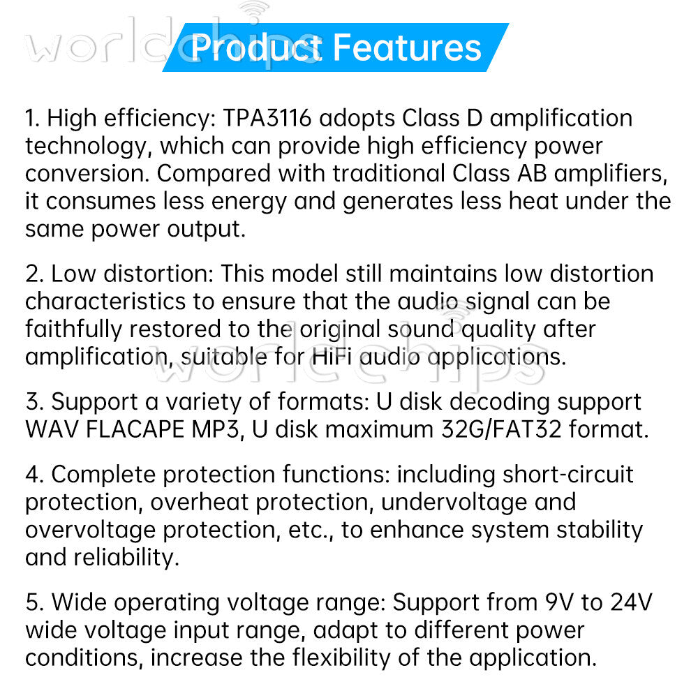 X100H HIFI Bluetooth Stereo Digital Audio Power Amplifier Board TPA3116 Class-D
