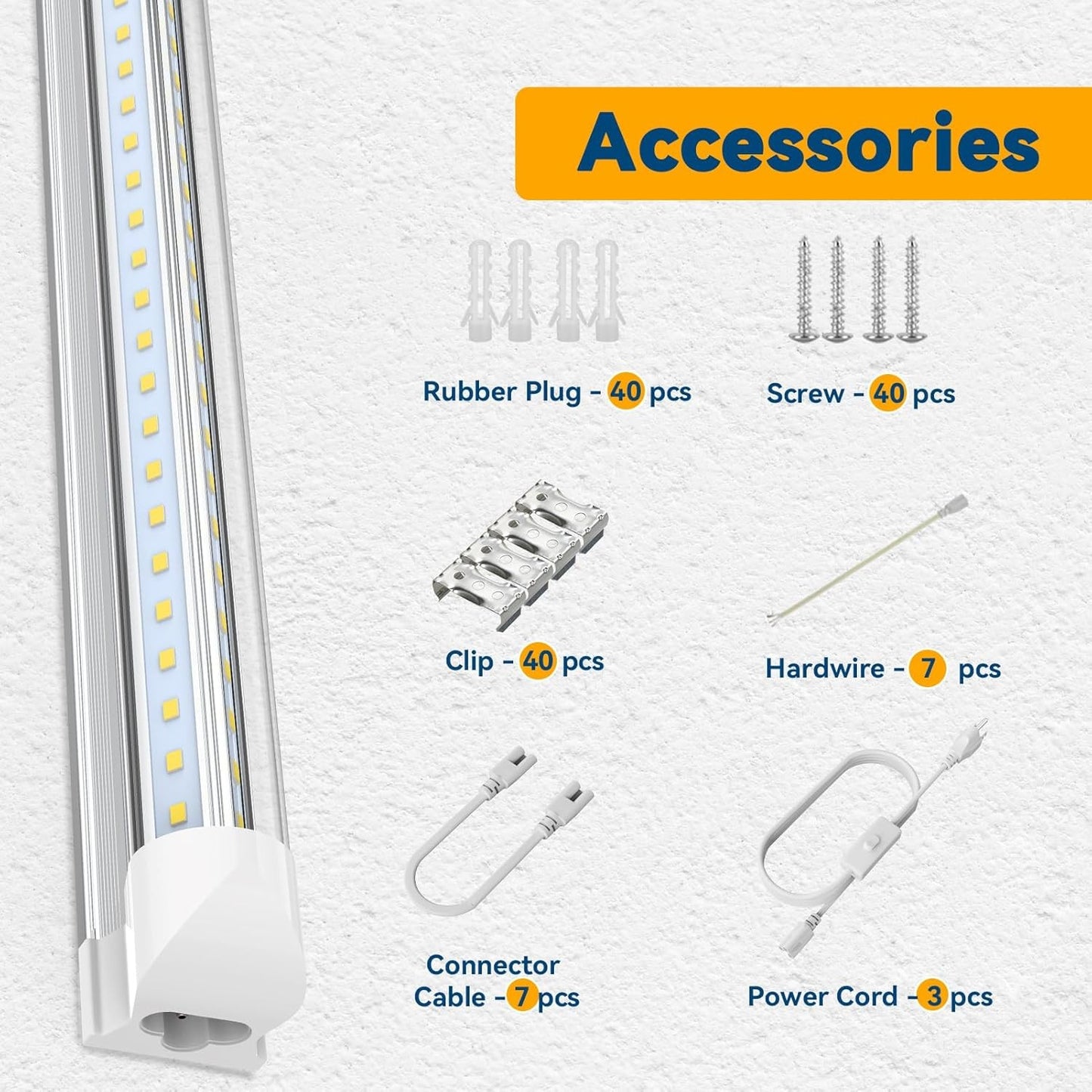 10-Pack 8FT 100W LED Shop Lights, 15000LM 6500K V-Shape Linkable Tubes