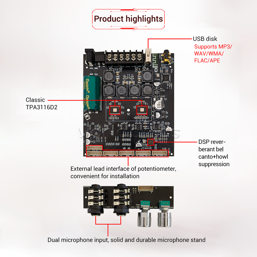 ZK-AM100F 2.1 Channel Bluetooth Power Amplifier Board 50WX2+100W Power TPA3116D2