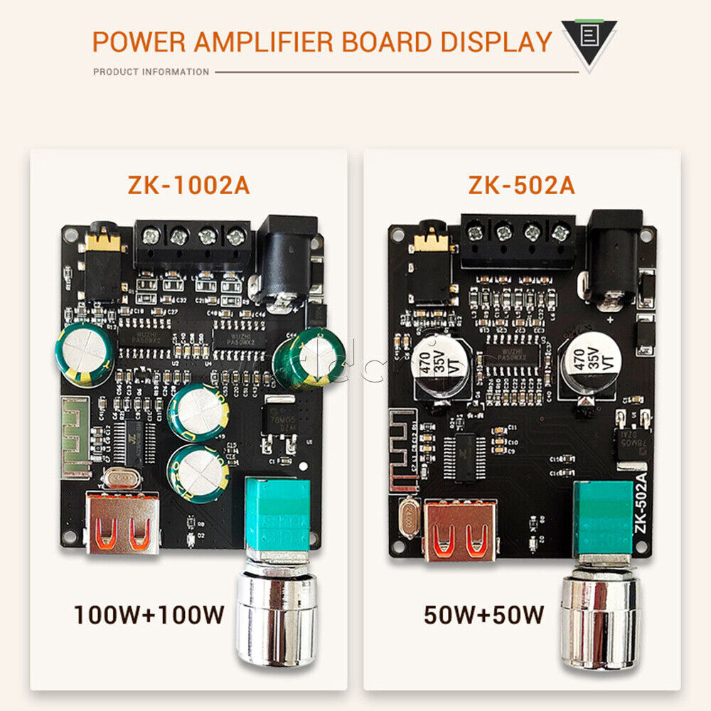 ZK-1002A Bluetooth Digital Amplifier Board 2.0 Stereo Dual 100W Audio Power Amp