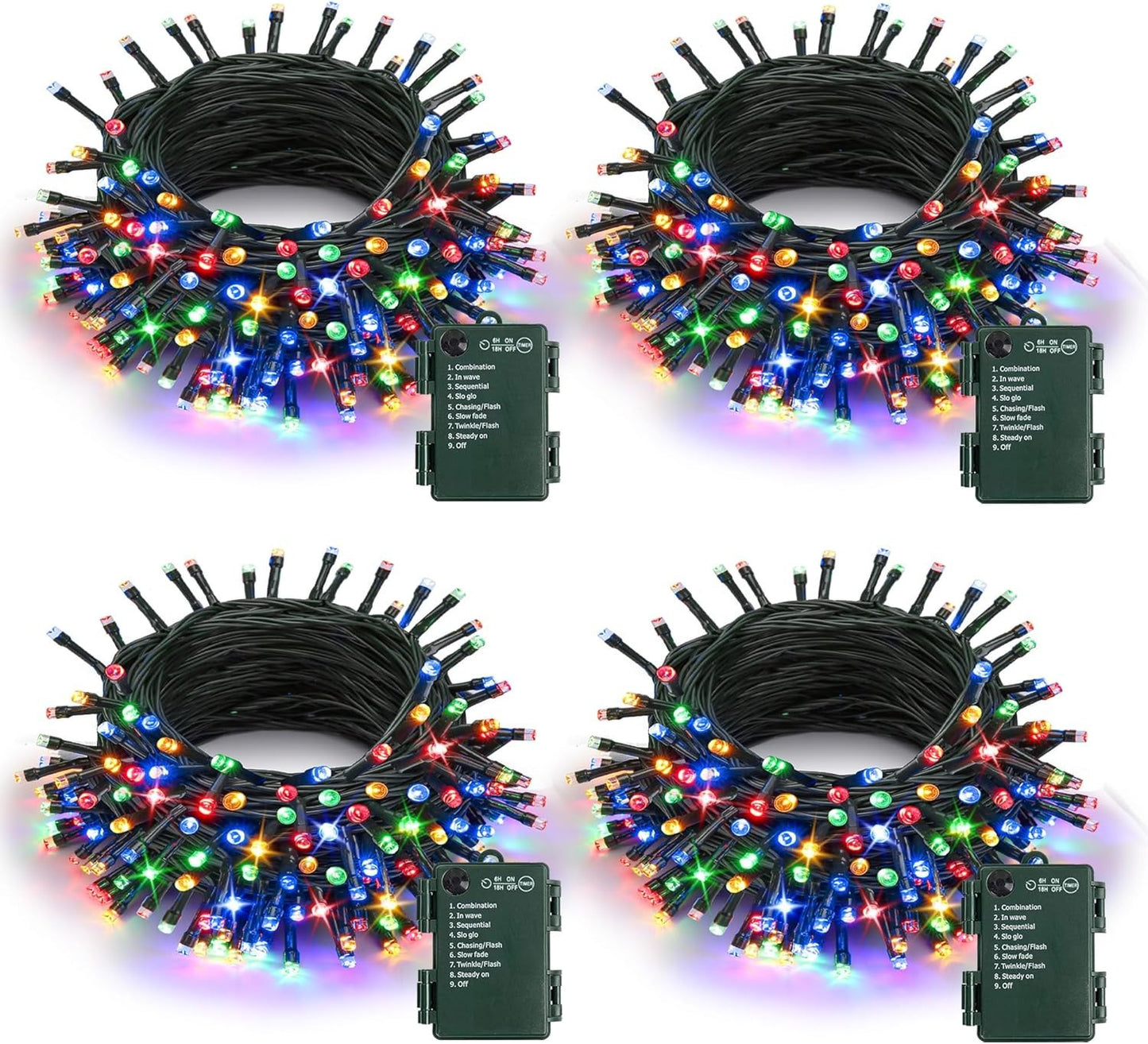 Battery Operated Christmas Lights - 4 Pack Total 66Ft 200 Leds Multicolor Christ