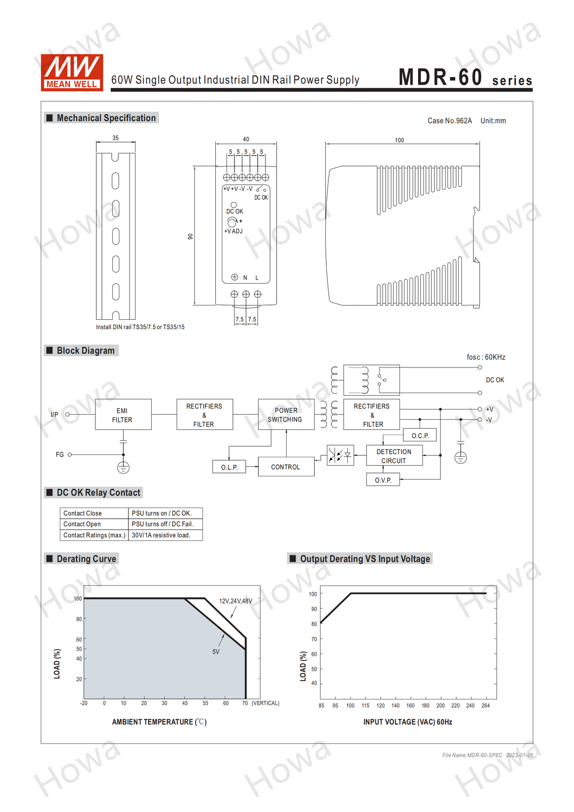 Mean Well Switching Power Supply Module MDR-60 DIN Rail Type 5V12V24V48V DC 60W