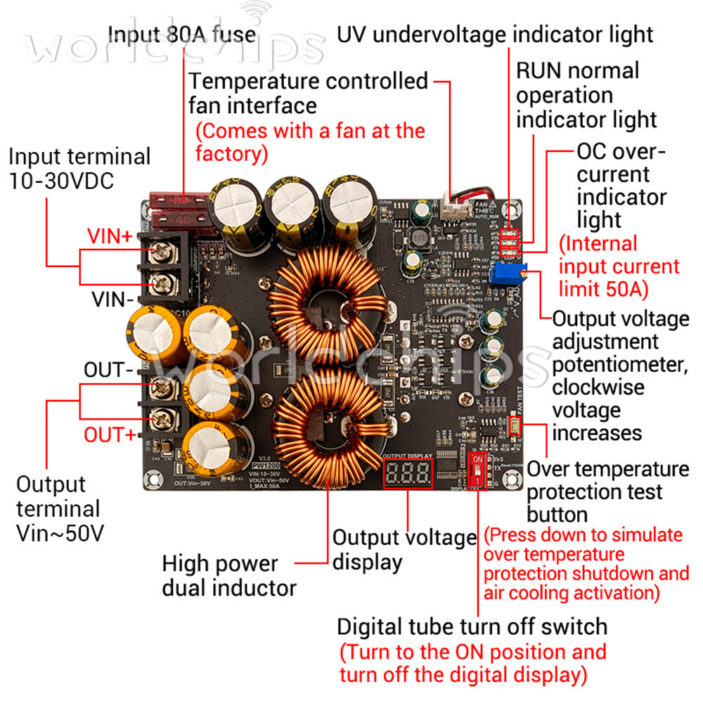 1200W 50A High Current Boost Power Supply Module Full Power for Audio Amplifier