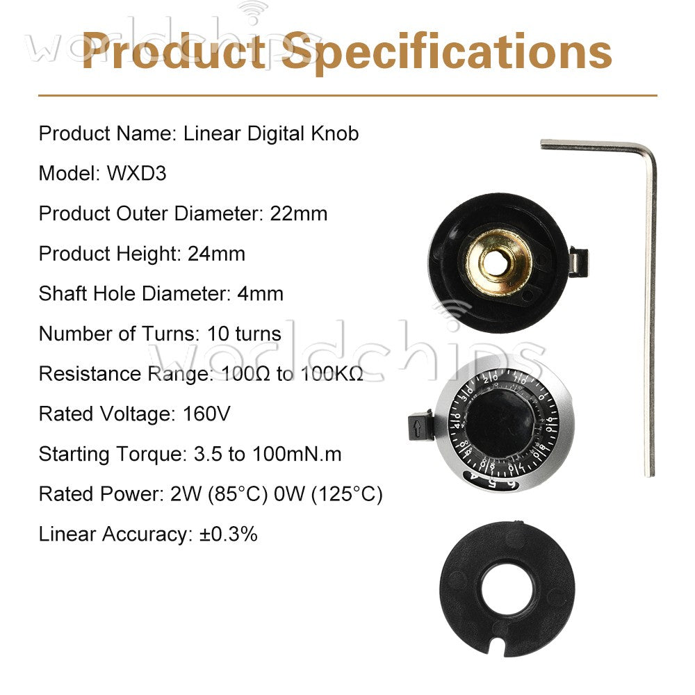 10pcs WXD3 Precision Multi-turn Potentiometer 100Ω~100KΩ Potentiometer Knob 4MM