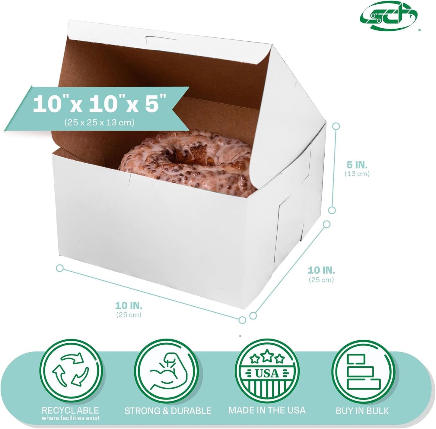 White Non-Window Bakery Box, 10x10x5.5 Inch, Case of 100 - Recyclable