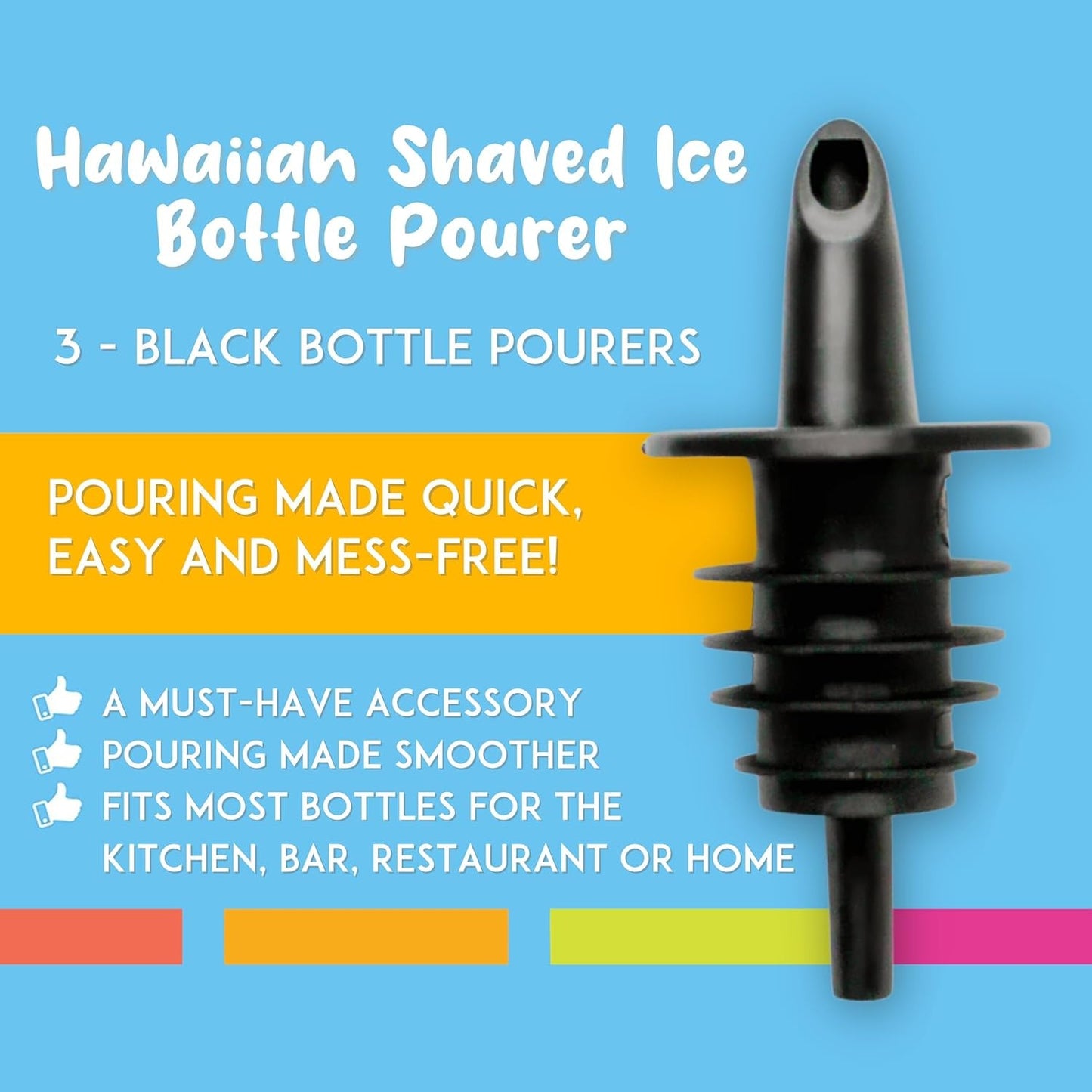3-Pack Syrup Pour Spouts, Precise Control for Snow Cone, Drink Flavor Bottles