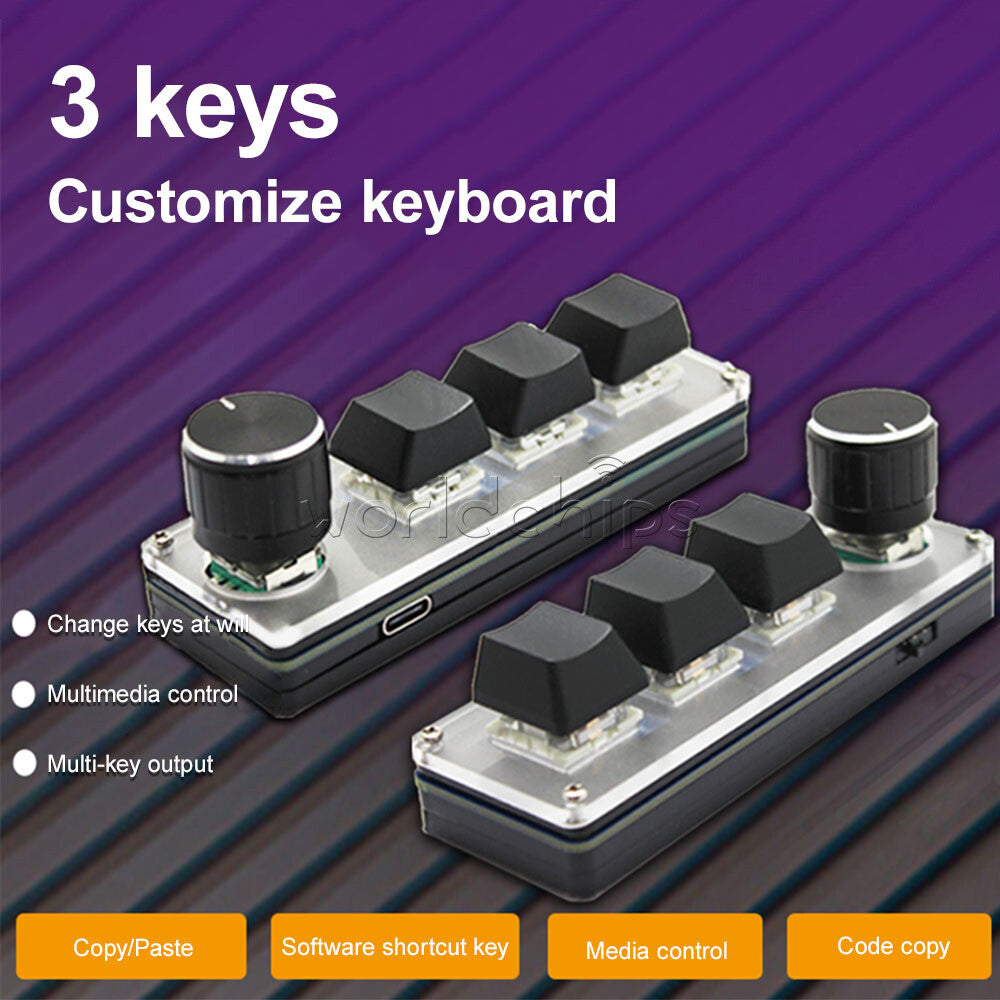 Type-c Programming Custom Knob Keyboard RGB 3 Key Copy Paste Mini Button + Cable