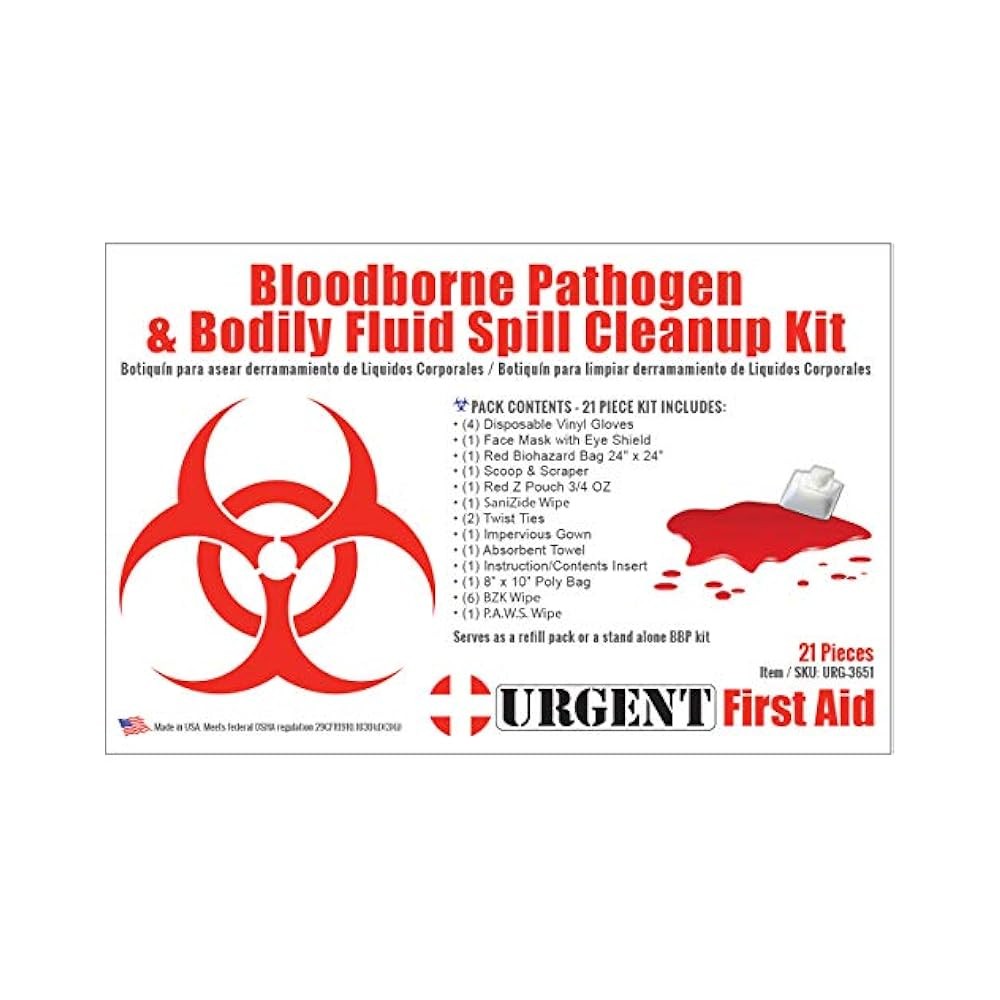 22-Piece Bodily Fluid Clean Up Kit, OSHA Compliant,Bloodborne Pathogen Spill Kit
