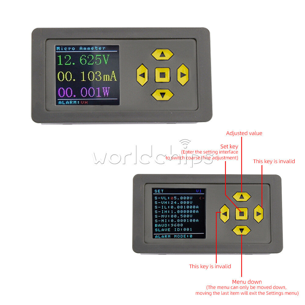 DC7-24V 3A 10A Voltage Current Power Voltmeter Ammeter LCD Display With Modbus