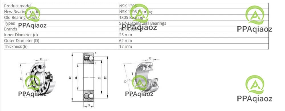 2PCS NSK 1305 Self-Aligning Ball Bearings 25x62x17mm #P