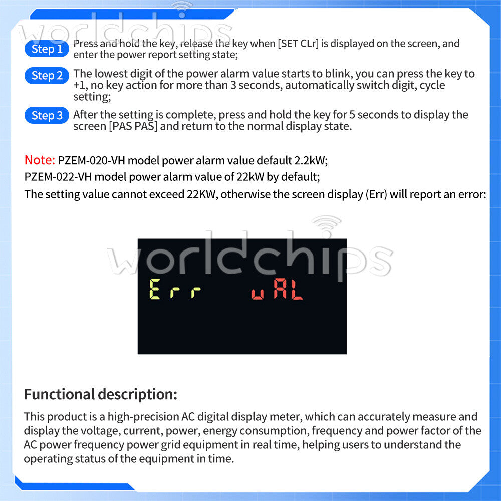 PZEM-022VH AC Digital Power Tester Voltage Ammeter Power Capacity Meter 22000W