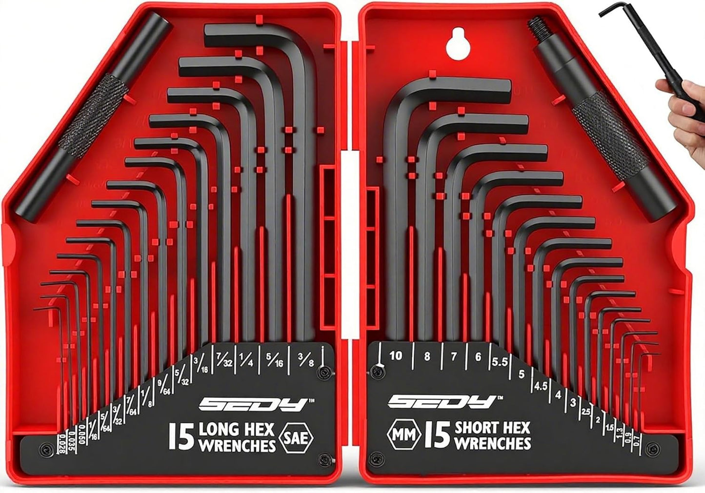 32-Piece Hex Key Wrench Set, Metric and SAE Allen Wrenches (0.028-3/8 Inch, 0.7-