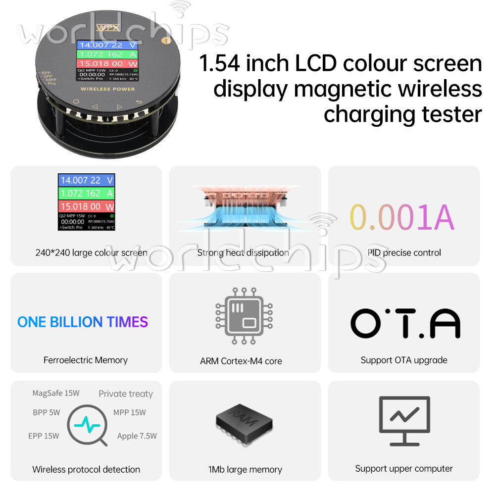 1.54 inch LCD Voltage Current Power Meter MPP25W Magnetic Fast Charging Tester