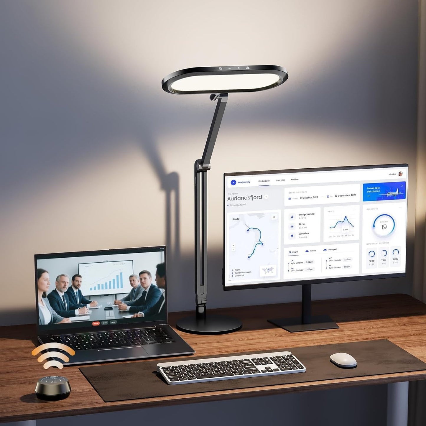 Premium LED Desk Lamp, Double Side Light, Stepless Dimming, Knob Remote