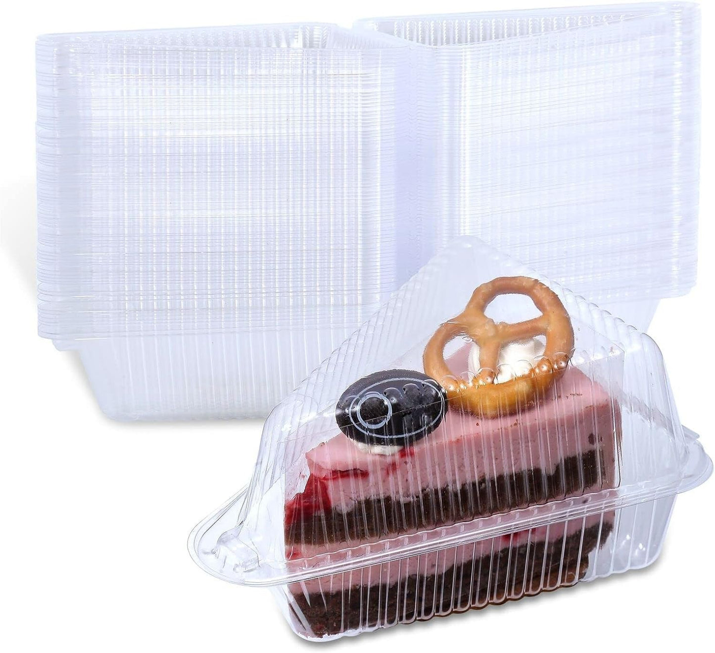 50-Pack Cake Slice Containers with Lids, 4 Inch, Transparent, for Bakery,Takeout