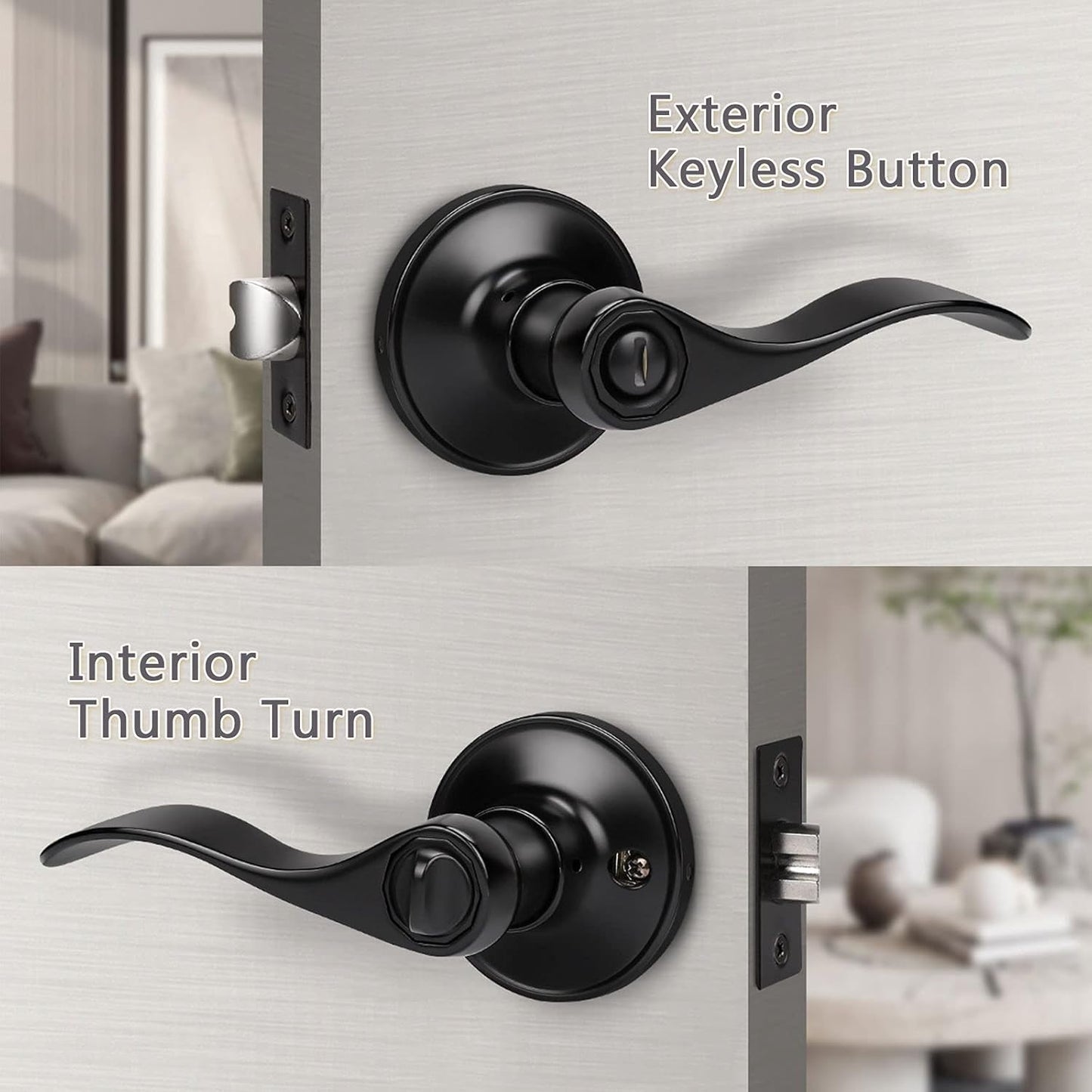 8-Pack Matte Black Door Levers with Thumb Turn Lock, Reversible for Left/Right