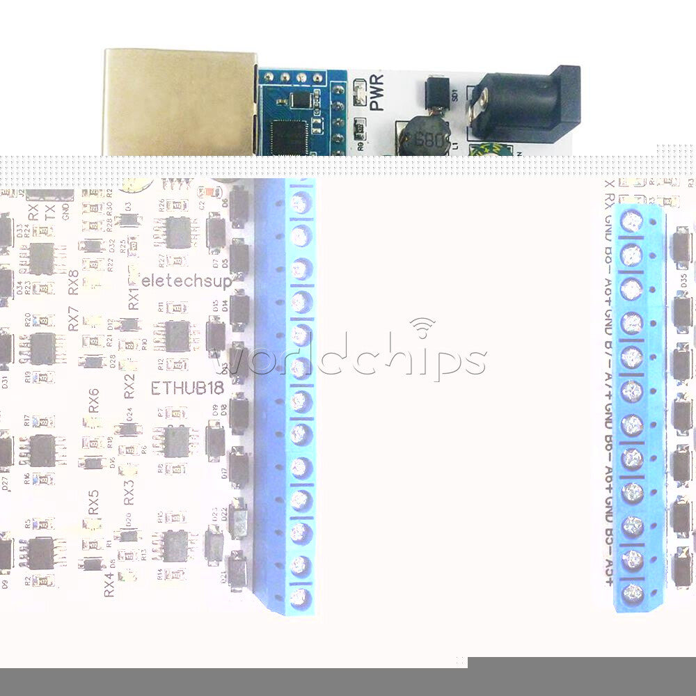 8CH DC12-24V Ethernet Network RJ45 to 8 Port RS485 HUB Converter For UDP TCP Mod