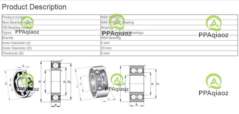 10PCS NSK F699ZZ Deep Groove Ball Bearings 9x20x6mm #P