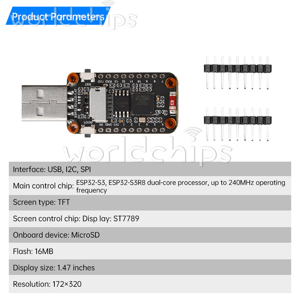 1.47-inch LCD ESP32-S3 WIFI Bluetooth Development Board I2C SPI USB Serial Port