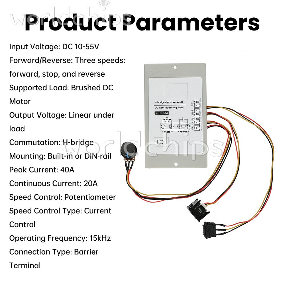 DC 10-55V 20A H-Bridge DC Brushed Motor Speed Controller with Digital Tachometer