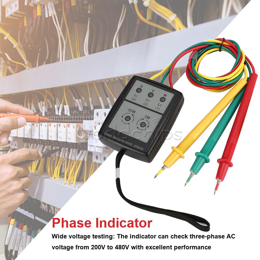 SP8030 Smart LED 3 Phase Indicator Tester Detector Meter AC Phase Sequence Meter