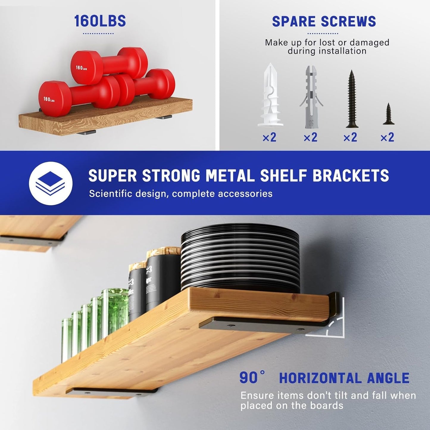 Shelf Bracket, Heavy Duty Floating Shelf Brackets 6 Inch Long, 6 Pack Brackets f